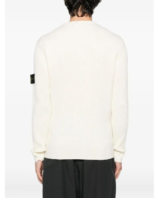 Stone Island Gerippter Pullover mit Logo-Patch in Natural für Herren