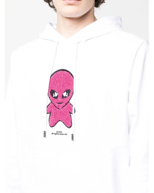 Gcds Pink Cotton Alien-Patch Drawstring Hoodie for men