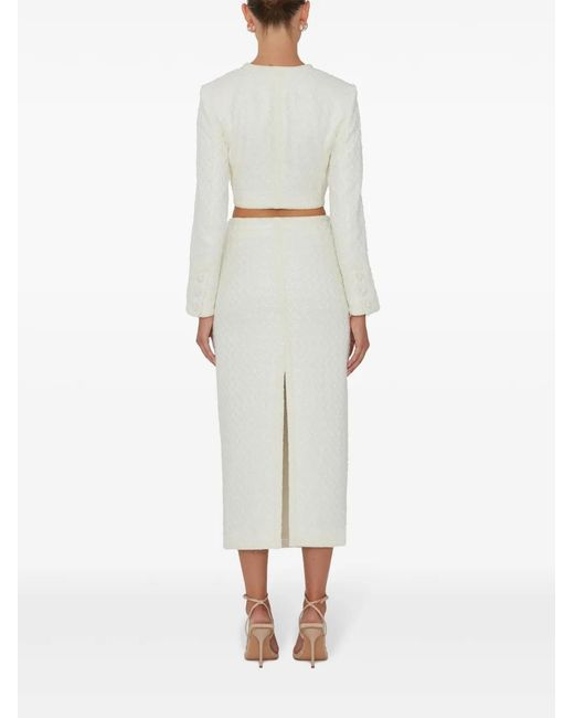 ROTATE BIRGER CHRISTENSEN White Sequinned Bouclé Cropped Jacket