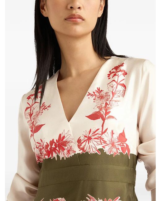 Momoní White Pilar Floral-Print V-Neck Midi Dress