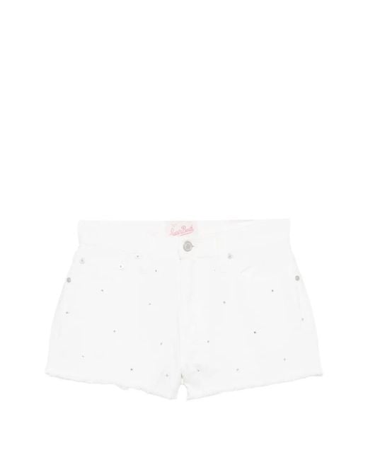 Mc2 Saint Barth White Musa Crystal-Embellished Shorts