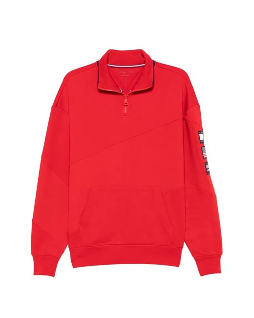 Tommy Hilfiger Red Logo-Patch Quarter-Zip Sweatshirt for men