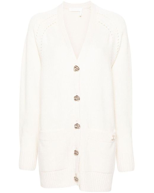 Chloé Neutral Generous Cashmere Cardigan in White