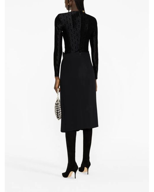 Elisabetta Franchi Black Logo-Jacquard Long-Sleeve Bodysuit