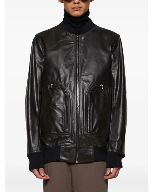 Rick Owens Black Zip-Up Leather Jacket for men