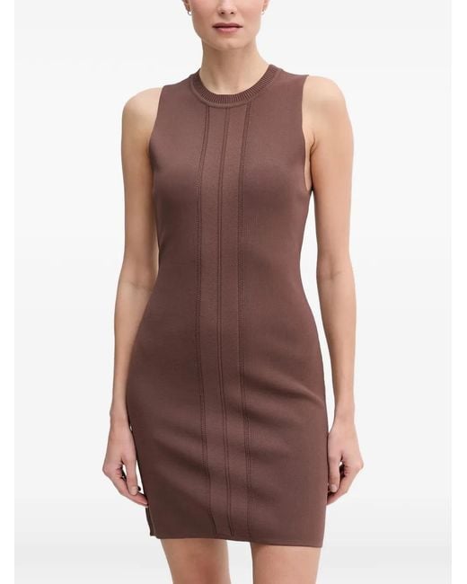 GAUDI Brown Sleeveless Pointelle-Knit Mini Dress