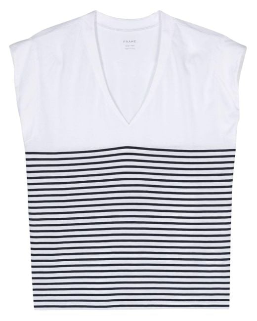 FRAME White Striped Cotton T-shirt