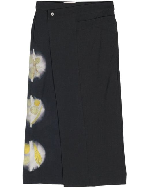 Feng Chen Wang Black Abstract-print Wool Midi Skirt