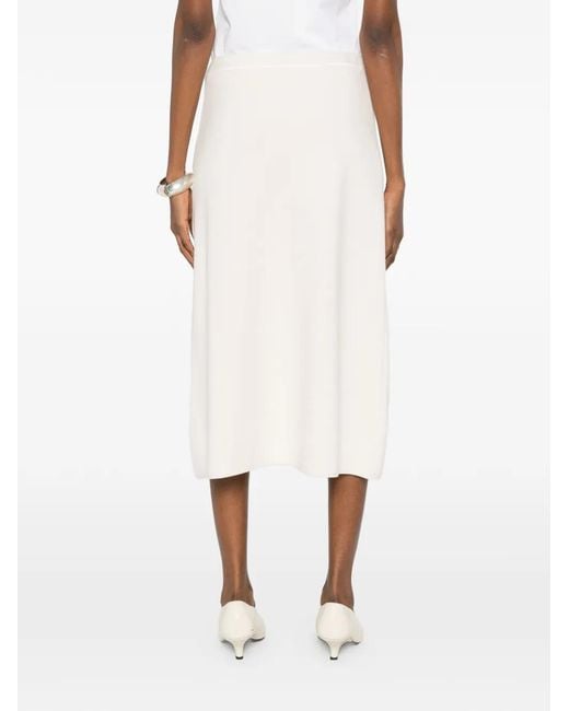 Marc Cain White Button-Detail Midi Skirt