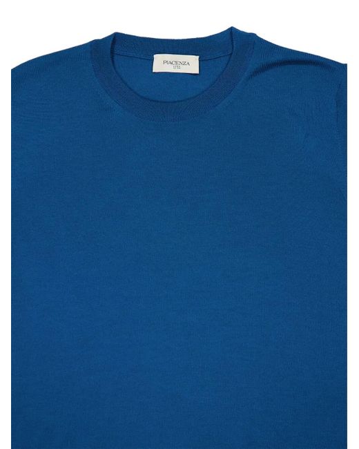 Piacenza Cashmere Blue Crew-Neck Merino Wool Sweater for men