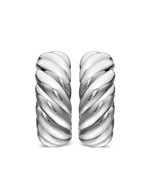 David Yurman White Sterling Sculpted Cable Hoop Earrings (25Mm)