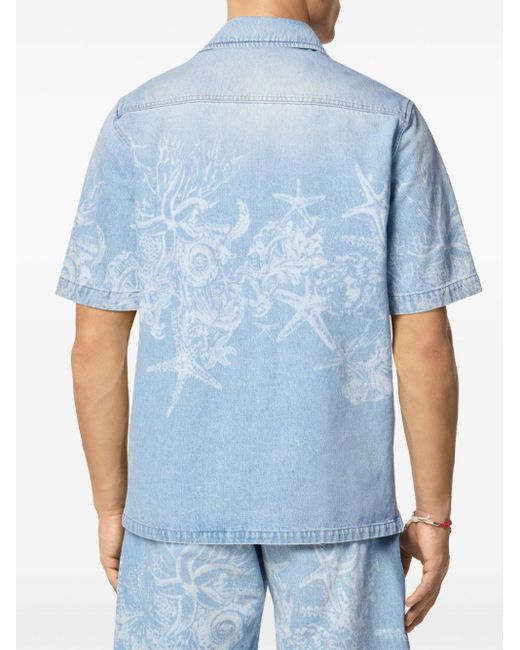 Versace Blue Barocco Sea Denim Overshirt for men