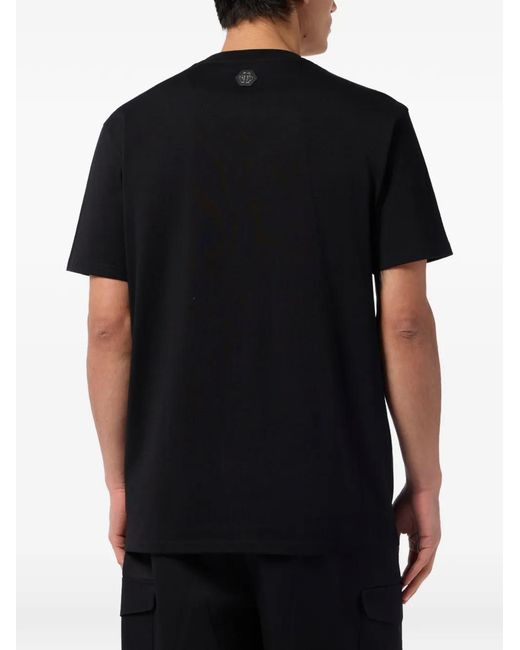 Philipp Plein Black Rhinestone-Skull T-Shirt for men