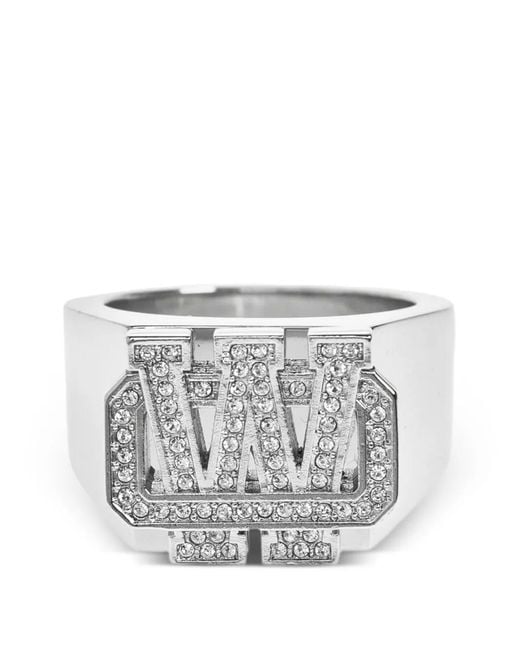 Off-White c/o Virgil Abloh White Crystal-Embellished Signet Ring for men