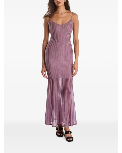 Guess Purple Ribbed Long Dress