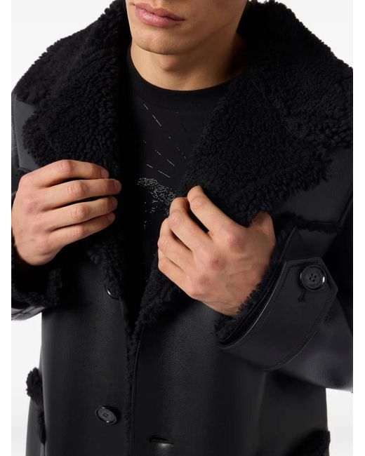 Philipp Plein Black Long Eco Shearling Jacket for men