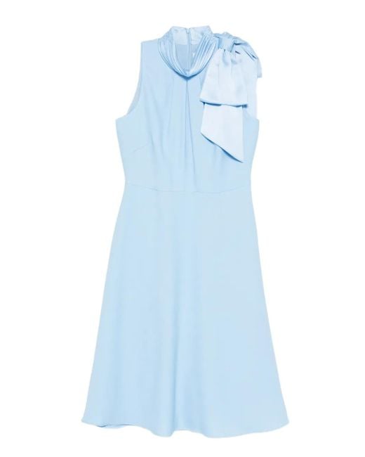 Eliza J Blue Bow High-Neck Midi Dress