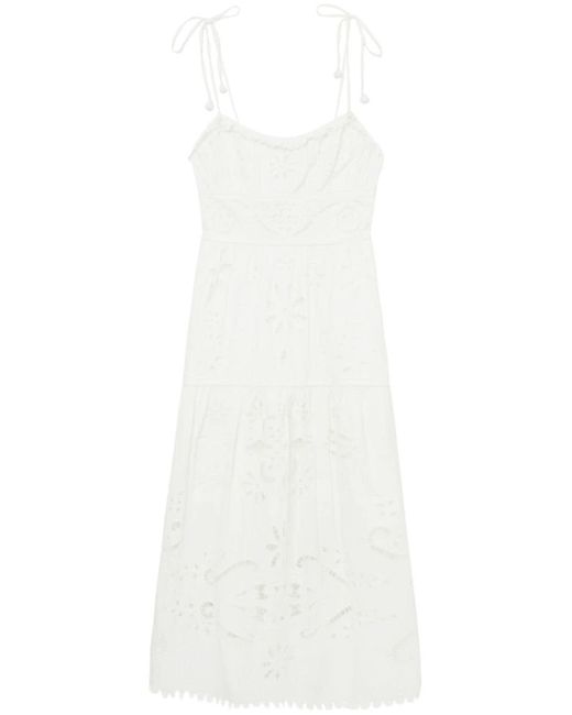 Sea White Floral-embroidered Cotton Midi Dress