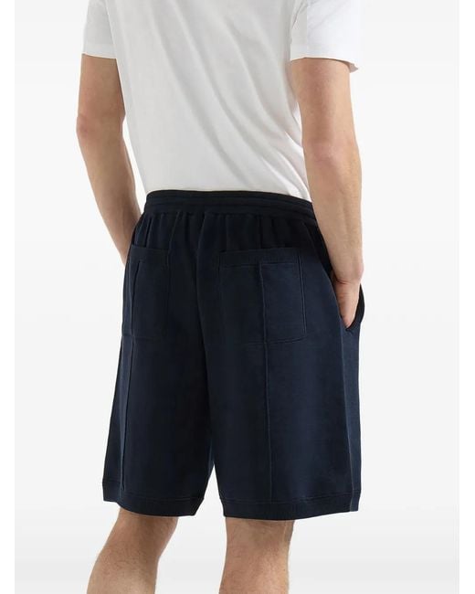 Brunello Cucinelli Blue Cotton And Silk French-Terry Double-Knit Bermuda Shorts With Logo for men
