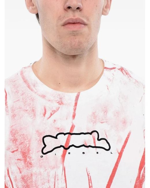 DIESEL Red Logo-Print Crinkled-Effect T-Shirt for men