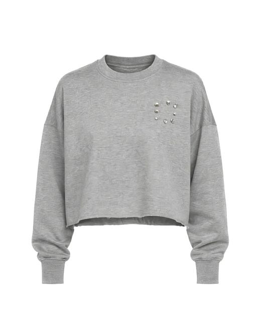 EZR Gray Stud-Embellished Cropped Sweatshirt