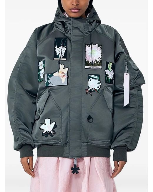 CECILIE BAHNSEN Gray X Alpha X Cb N-2B Floral-Appliqué Bomber Jacket