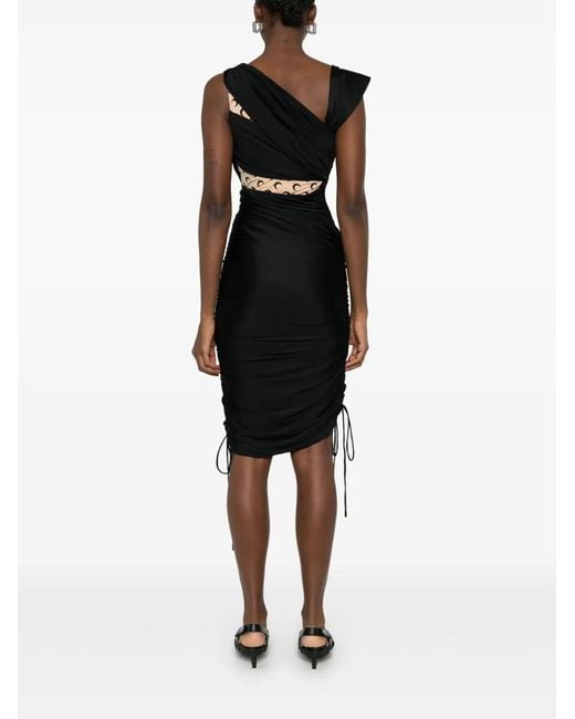 MARINE SERRE Black Draped Jersey Midi Dress