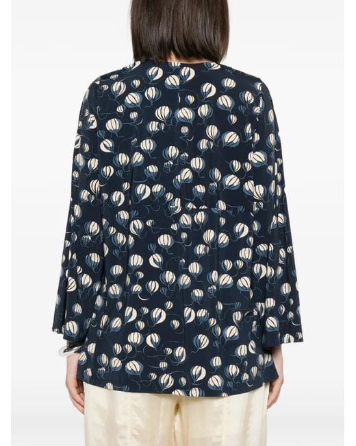 Siyu Blue Balloon-Print V-Neck Blouse