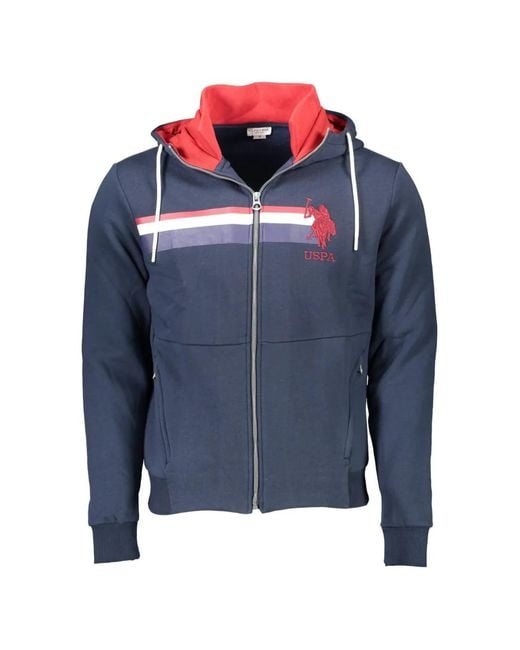 U.S. POLO ASSN. Blue Logo-Embroidered Stripe-Detail Hoodie for men