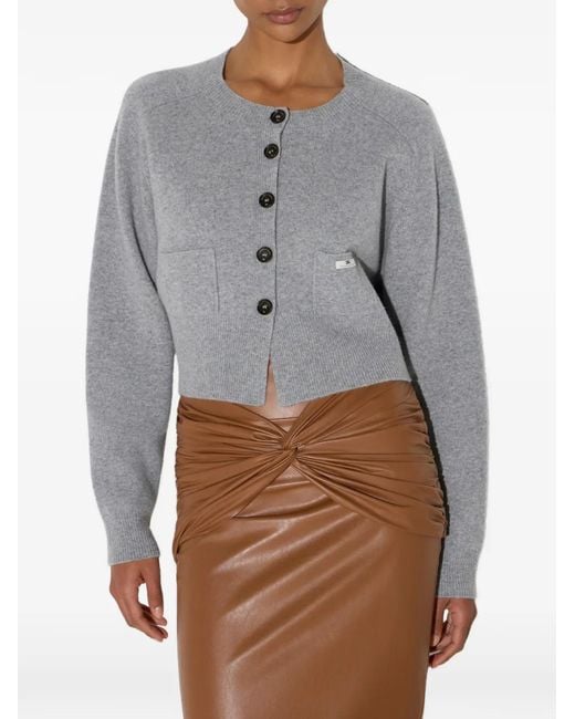 Elisabetta Franchi Gray Raglan-Sleeve Cropped Cardigan