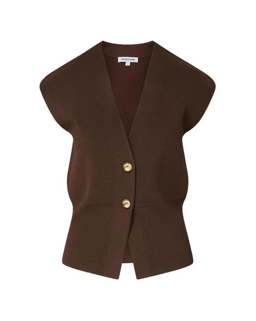Veronica Beard Brown Isador Button-Up Vest