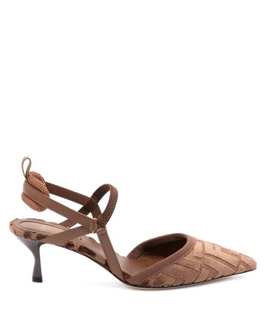 Fendi Brown Slingback-Pumps mit Monogrammmuster 55mm