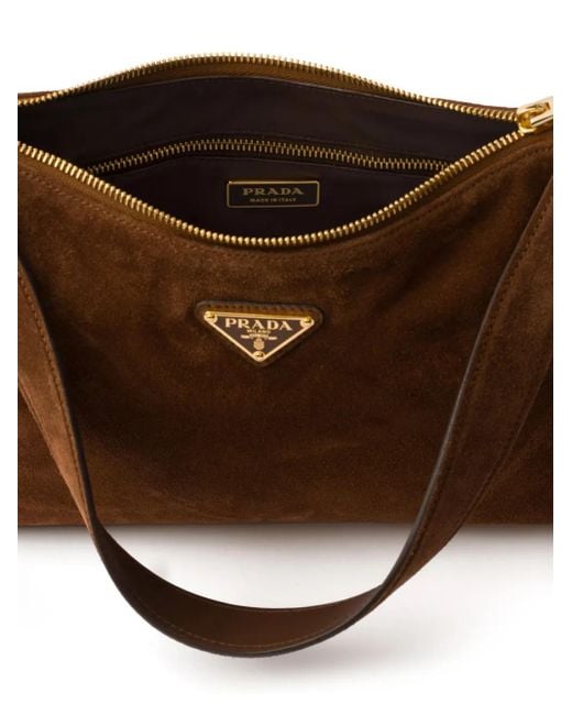 Prada Brown Medium Suede Aimée Shoulder Bag