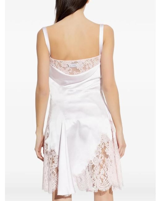 Versace White Lace-Trim Satin Mini Dress