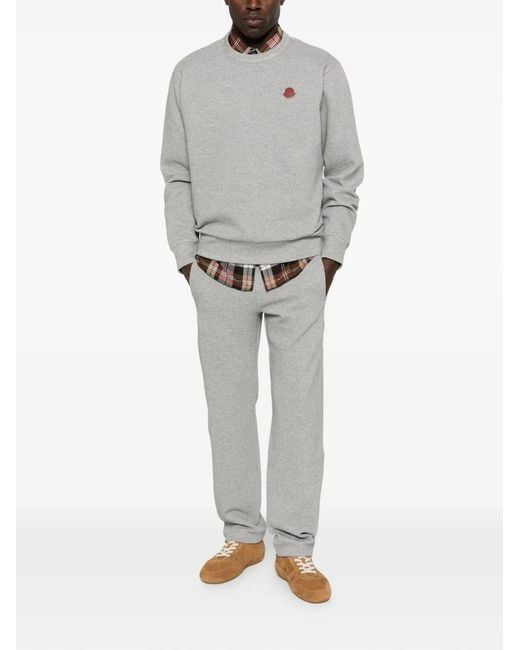 Moncler Gray Embossed-Patch Cotton-Blend Sweatshirt for men