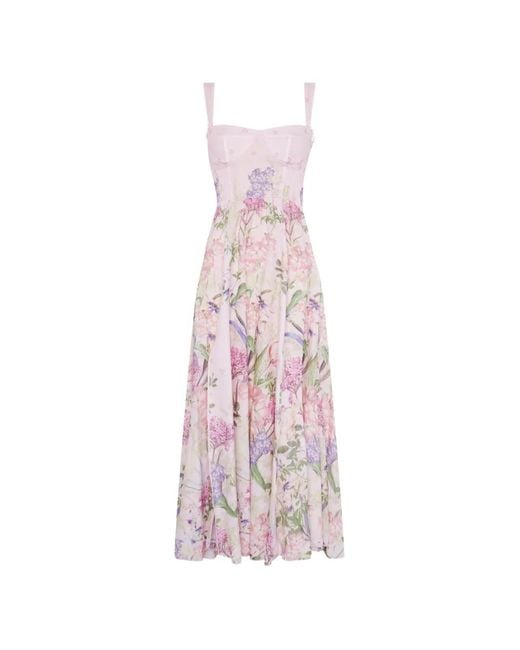 Charo Ruiz Pink Floral-Print Lace-Trim Dress