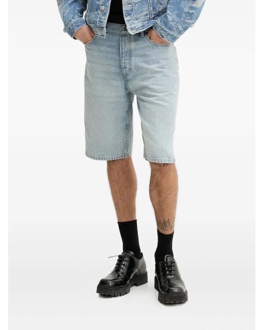 HUGO Blue Logo-Patch Denim Shorts for men