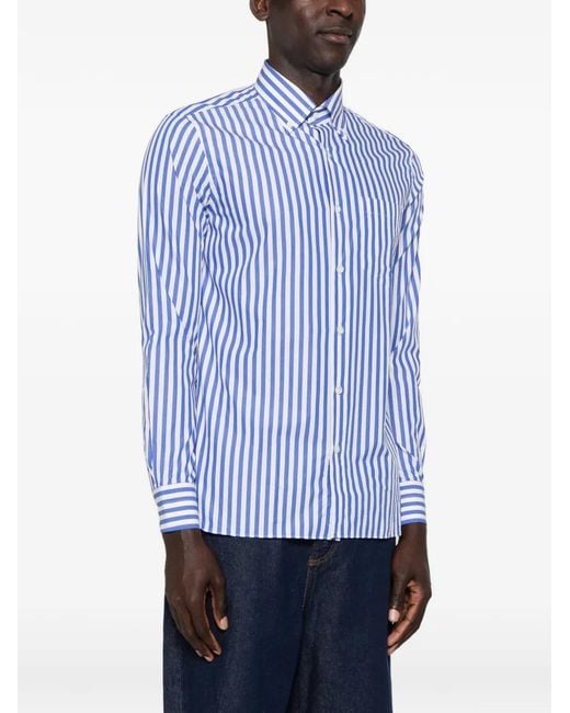 Truzzi Blue Vertical-Stripe Button-Down Shirt for men