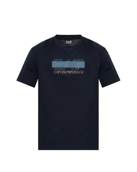 EA7 Blue Visibility Logo-Print Cotton T-Shirt for men