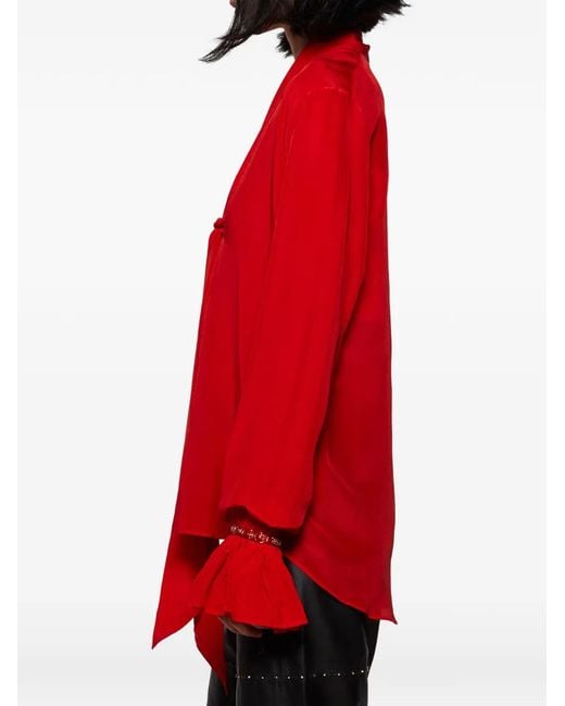 GRACE FAENA Red Ruffled Necktie Blouse