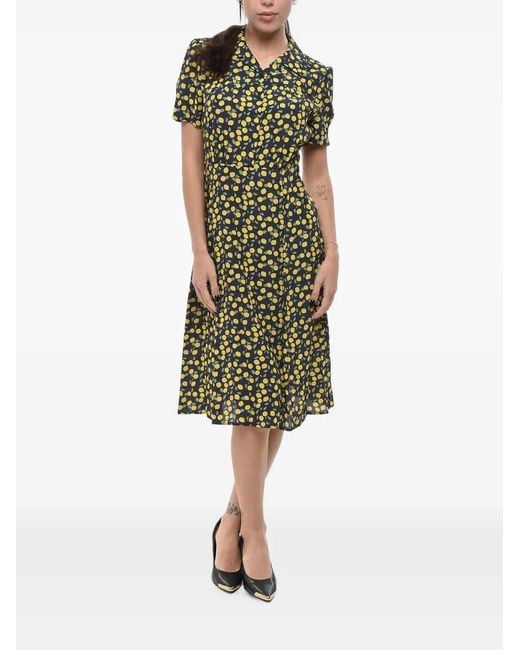 Ines De La Fressange Paris Green Angele Lemon-Pattern Midi Shirt Dress