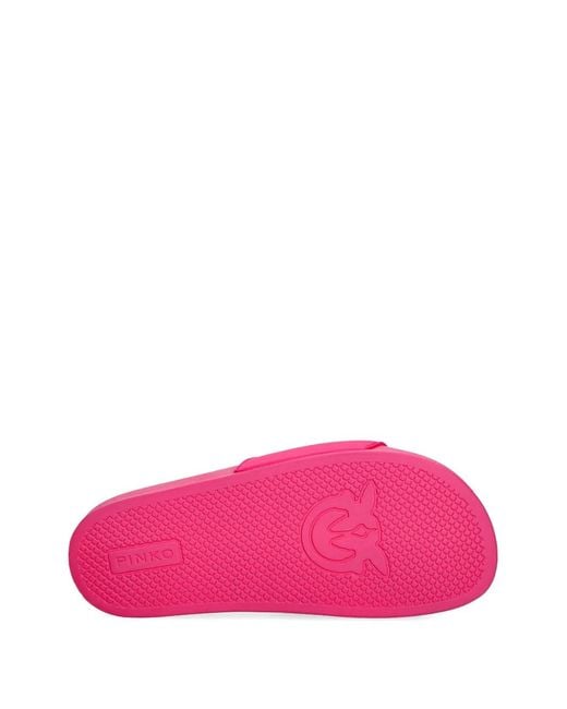 Pinko Pink Rubber Slip-On Sandals With Love Birds Maxi Logo