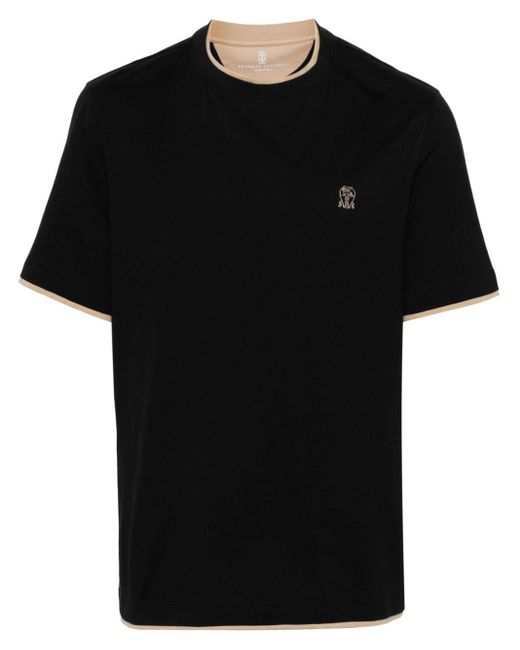 Camiseta con logo bordado Brunello Cucinelli de hombre de color Black