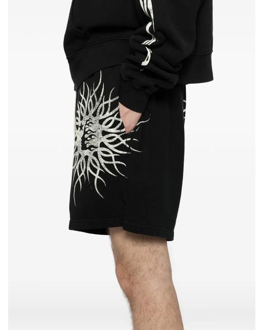 HELLSTAR Black Graphic-Print Cotton Shorts for men