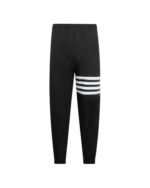 Thom Browne Black Drawstring Striped-Detail Track Pants for men