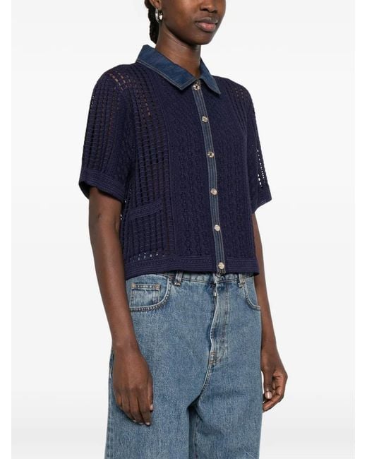 Sandro Blue Openwork Collared Shirt