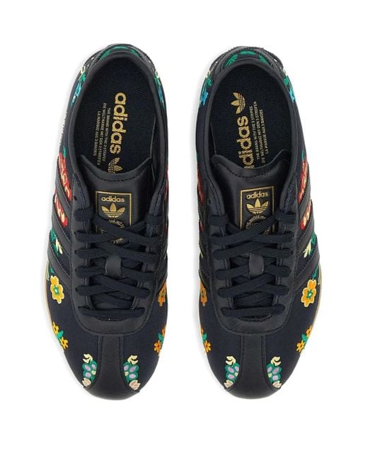 Adidas Black Floral-Embroidered Lace-Up Sneakers