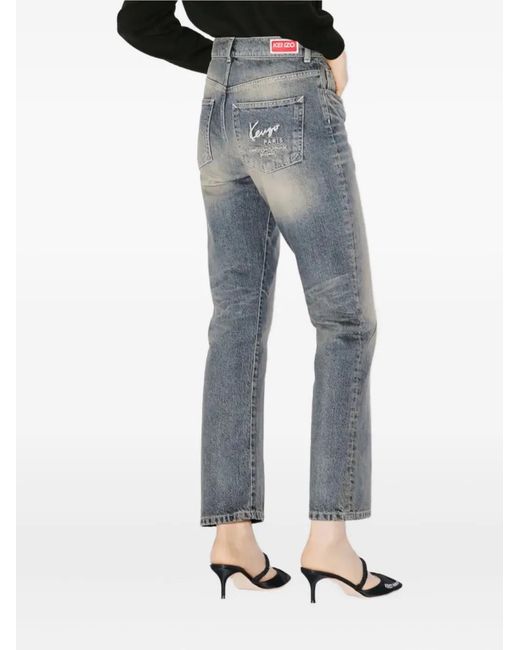 KENZO Blue Bara Logo-Patch Jeans