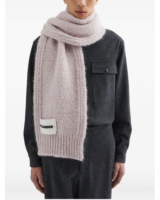 Jil Sander Pink Logo Wool Scarf