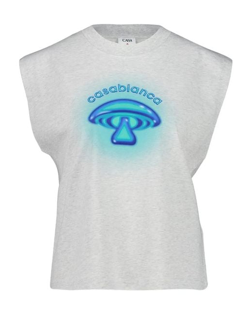 Casablanca Gray Mushroom-Graphic Sleeveless Top